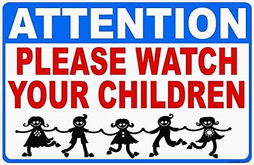 Street Sign Warning Plaque Wall Decor Attention Please Watch Your Children -Pool Playground Kids Kid Child Sign Courtyard Decoration Office Sign