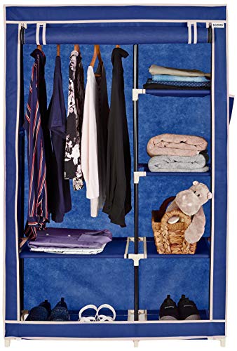 Image of Amazon Brand - Solimo Steel and Non Woven 1-Door Foldable Wardrobe with 6 Racks (Blue)