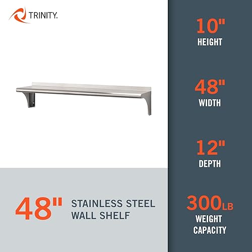 Miniatura 3 de TRINITY THA-3326 EcoStorage NSF Estante de pared de acero inoxidable de grado comercial para cocina, garaje, despensa, almacenamiento, 48 pulgadas
