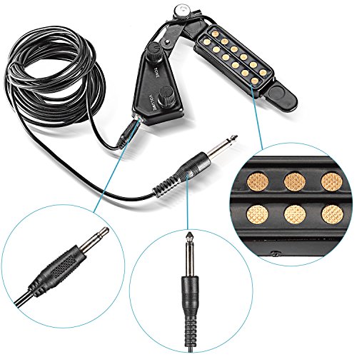 StyleZ 12 Soundhole Pickup with Amp Cable Clip On Tone Volume Control for Acoustic/Electric Guitar Transducer Microphone Wire Amplifier Speaker