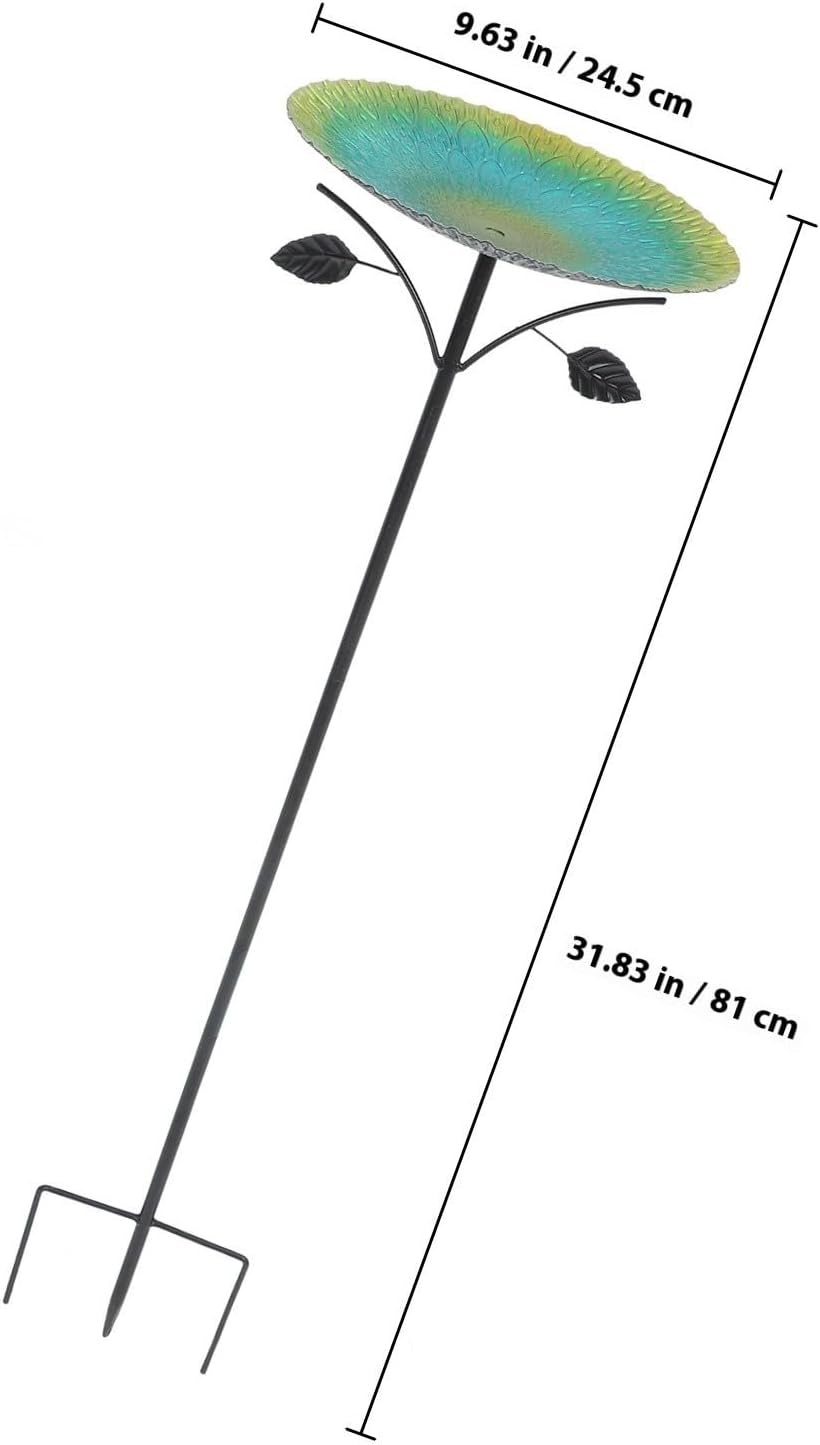 Outdoor Bird Bath Feeder with Glass Bowl and Iron Stake, Multifunctional Design for Parakeets and Small Birds, Garden and Patio Decoration