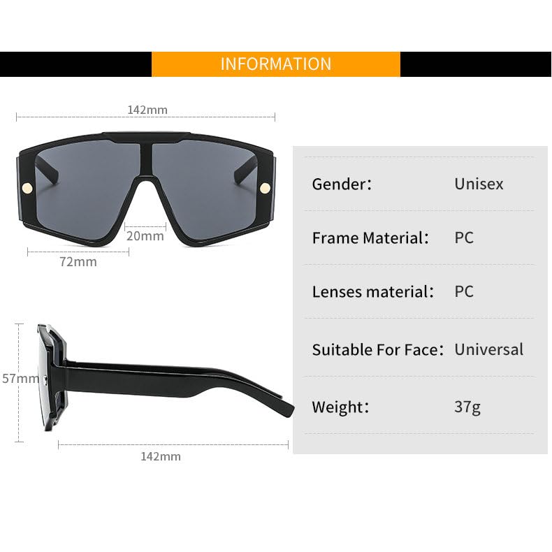 helena Oversized Square Sunglasses Trendy One Piece Sport Shield Flat Top Fashion Visor for Men Women S673
