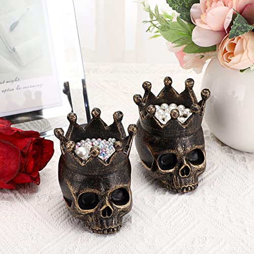 Juxyes Pack Of 2 Skull Candle Holder Skeleton Candlestick Holders, Vintage Skull Candlestick Holders Decorative Retro Tea Votive Candle Holders Stand For Party Halloween Spooky Bar Skull Decoration #TOP7