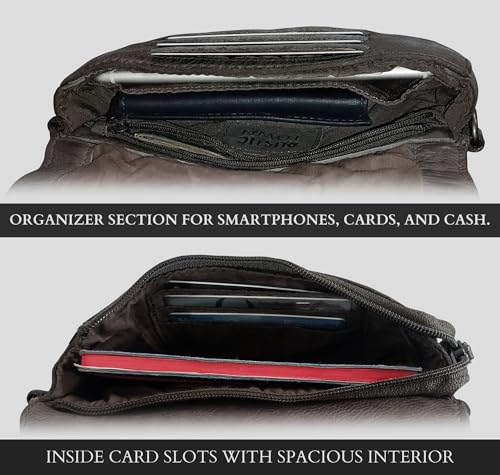 Image of Leather Wallet for Women - Washed Leather Crossbody RFID Protecting Card Holder Travel Shoulder Purse Waist Bag for Ladies (Black)