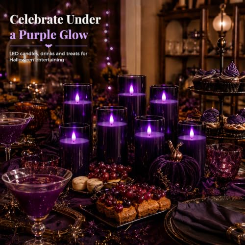 Image of Homemory Dark Gray Flameless Candles, Purple Glow, Remote Timer, Set of 9