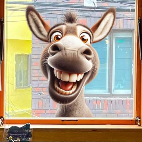 Cartoon Esel Fensteraufkleber Selbstklebend Wiederverwendbare Komische Esel Fensterbilder Doppelseitige PVC Aufkleber Glas Aufkleber