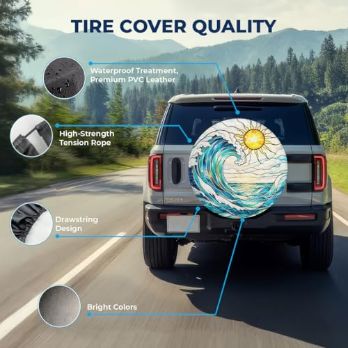 Image of GENANY Beautiful Beach and Sun Father's Day PVC Spare Tire Cover for RV Trailer, Waterproof, Size 16 Fits 29-31 Inch