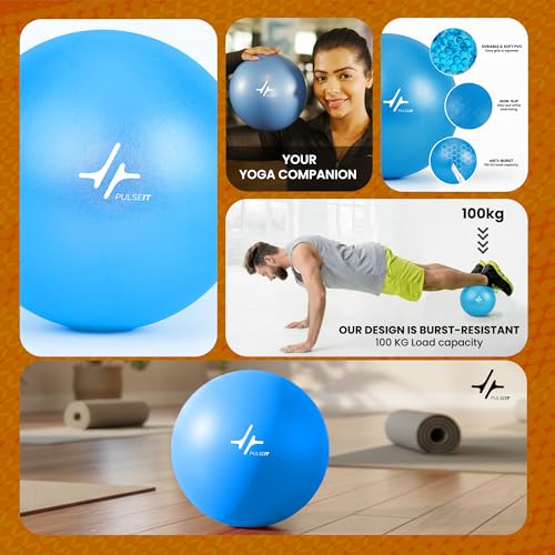 Image of PulseITOrbit Yoga Ball 25cm for Exercise, Balance & Core Strength | Anti-Burst Mini Pilates Ball for Home Workout, Yoga, Stability Training & Physical Therapy | Inflatable Soft Gym Ball (Blue)