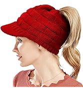 Ponytail Beanie Hat Women Peaked Beanies Winter Warm Knitted Outdoor Skiing Skullies Hats Basebal...