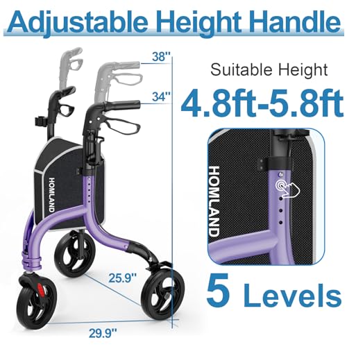 Image of HOMLAND Foldable 3 Wheel Walkers for Seniors, 10.4 lbs