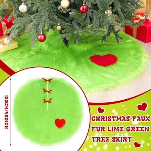 Maasechs 48 Inch Christmas Tree Skirt Lime Green Mat Faux Fur Large Xmas Tree Skirts Christmas Decoration Mat Round Plush Carpet for Holiday Party Decorations Ornament by Maasechs - Image 2