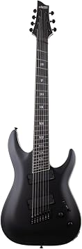 جيتار كهربائي Schecter C-7 متعدد المقاييس SLS Elite Evil Twin بسبعة أوتار - أسود ساتان