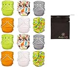 FuzziBunz One Size Adjustable Cloth Diapers 12 Pack Gender Neutral Colors with Dainty Baby Wet Bag Bundle, Colors May Vary