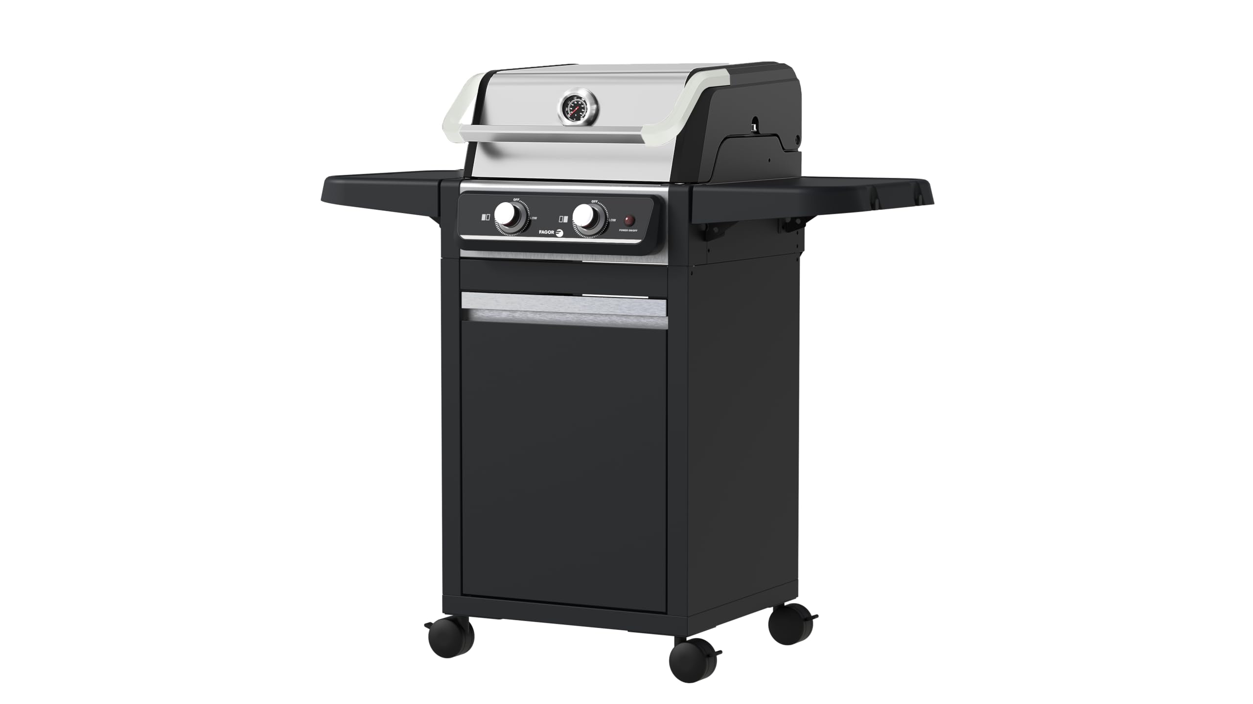 FAGOR BBQ Force Grill Barbacoa Eléctrica 3000W Exterior e Interior con Patas y Armario, Temperatura 330ºC, Doble Zona Cocinado, Sin Humo, Gran Superficie, Limpieza Fácil, Negro
