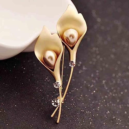 Image of Crystal Pearl Flower Brooches Pins Fashion Beautiful Created Rhinestone Floral Brooch Good Idea for Party Dance Wedding Banquet for Elegant Women Girl