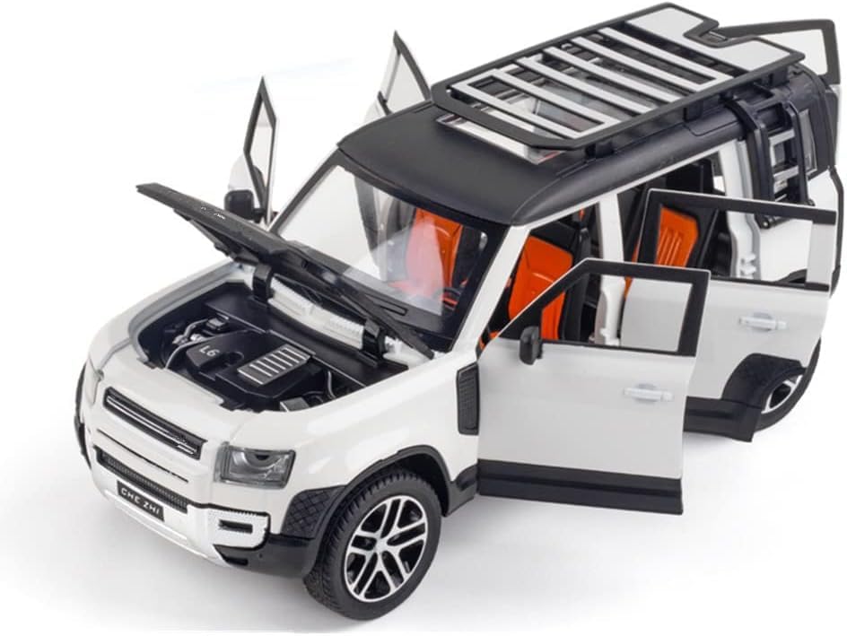 Image of DEOXY 1:24 Scale Land Rover Defender Die-Cast Model SUV - White Off-Road Friction Toy Car with Openable Doors, Roof Rack, Pull Back Action, Lights & Sound - Metal Body for Kids