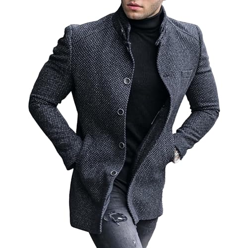Mens Stand Collar Plaid Suit Coats Button Casual Business Sport Coats Lightweight Winter Slim Fit Suit Jacket