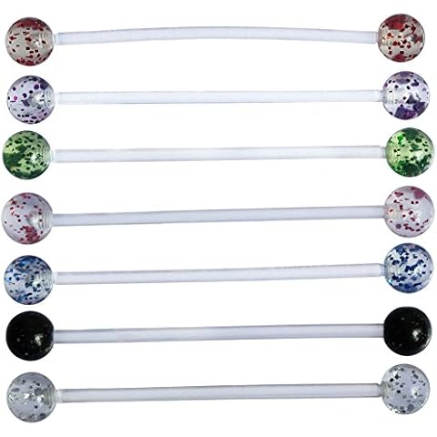 Oasis Plus 7pcs 14G Clear Glitter Balls Sport or Pregnancy Navel Belly Button Ring 1.5'' Flexible Bio Flex Barbell Cover