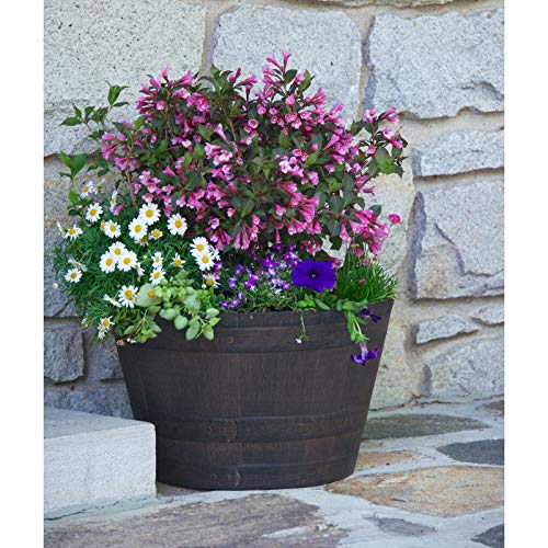 Rocky Mountain Goods Whiskey Barrel Planter Pot Large - 15” Weathered Oak Barrel Plastic Resin - Outdoor/Indoor Flower Pot - Uv Fade Resistant Finish #TOP1