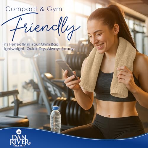 Image of DAN RIVER 6-Pack Premium Hand Towels (16x28 Inches) - 100% Cotton, Ultra Soft, Lightweight, Highly Absorbent Towels for Bathroom, Spa, Gym, Salon, Hotel, and Travel - Tan