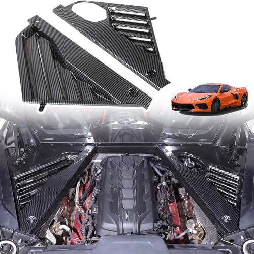 Image of Engine Bay Panel Cover Trim Compatible with Chevrolet Corvette C8 Stingray 2020-2024 ABS 2PCS,Engine Compartment Left and Right Protection Leakproof Cover Trim Accessories (Carbon Fiber Pattern)