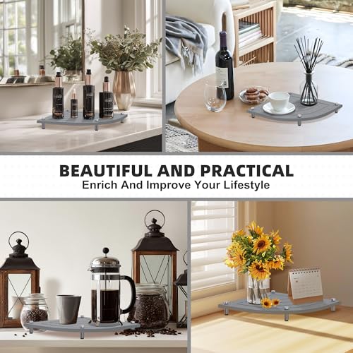 2Pcs Fan-Shaped Stone Drying Tray, Water Absorbing Stone Tray with Stainless Steel Feet, Fast Drying Diatomite Stones Sink Tray, Vanity Trays Dispenser Organizer for Bathroom(11.7"L x 8.27"W x 1.3"H) by SeekElegant - Used condition - Image 8