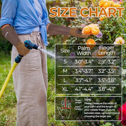 Image of HANDLANDY Rose Pruning Gloves for Men Women, Thorn Proof Gardening Gloves | Long Leather Gardening Gloves, Breathable Leather Gauntlet, Best Garden Gifts & Tools for Gardener (Brown, L)