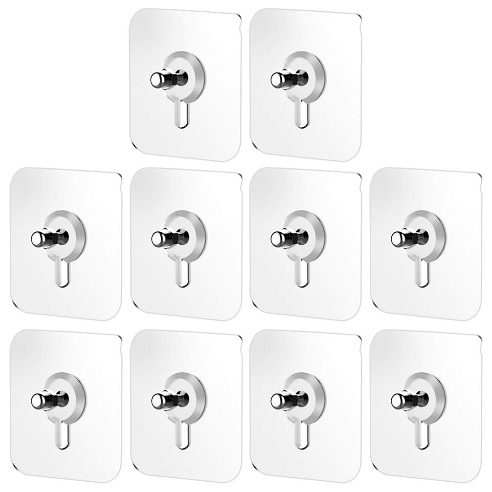 10pcs Self Adhesive Wall Screw Hooks， Punch- Wall- Mounted Screw Hook, Seamless Transparent No Nails Hooks for Bathroom Kitchen, Load- Bearing up to 5kg