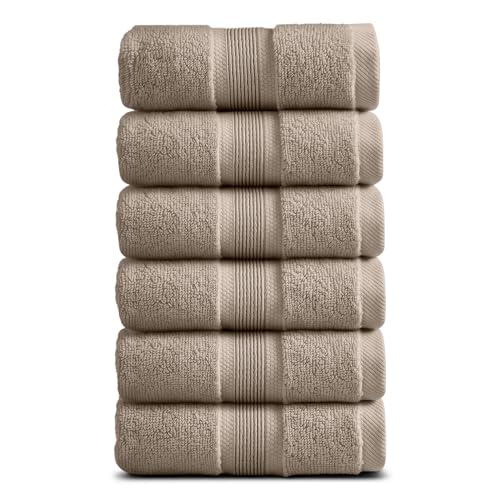 Springtree Home Luxury Bamboo Rayon Hand Towel Set | 6-Pack | Cobblestone