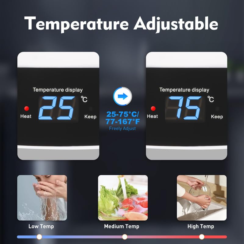 Calentador De Agua Eléctrico De 70 Litros Para Montaje En Pared, Termo Eléctrico Con Indicador LED Y Control De Temperatura, Para Cocina Y Baño