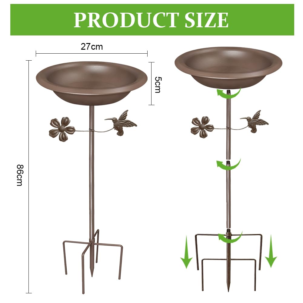 Bseical Vogeltränke Stehend, Vogelbad für Draußen Garten, Metall Vogelbecken Schüssel Wassertränke für Vögel, Vogeltränke Winterfest Futter Wasserschale Bird Bath, 86 x27cm - 5