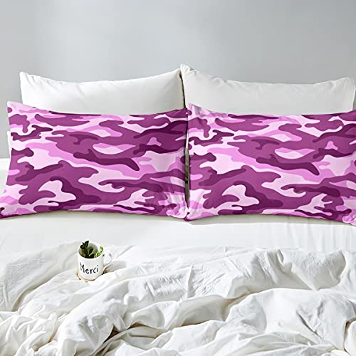 Erosebridal Girls Camouflage Fitted Bed Sheets, Kids Pink Tie Dye Bedding Set Teens Women Camo Purple Fitted Sheet Queen Size Colorful California King Bedding Decor Set Ultra Soft Decorative Room #TOP2
