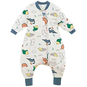 FEOYA Babyslaapzak met voeten, winter, jongens meisjes, kinderslaapzak met pijpjes, het hele jaar, afneembare mouwen, babyslaapzak, warm katoen, voor 9-48 maanden (patroon 6, 3-4 jaar)