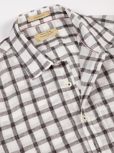 Image of Thomas Scott Men's | Checks | Half Sleeve | Slim Fit | Jute Linen | Spread Collar | Casual Shirt