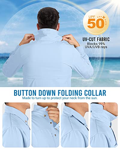 Outdoor Ventures Men's Long Sleeve Safari Shirt UV Protection Hiking Shirts Quick Drying Roll-Up Button Down Shirts with 3 Pockets for Walking Fishing - Image 4