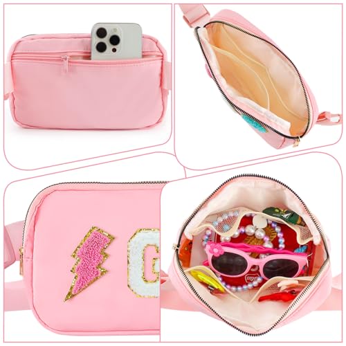 Image of PainZieteg Fanny Pack for Girls Chenille Letter Belt Bag Crossbody for Kids | Preppy Nylon, Waterproof, Gold-Plated Zipper, Adjustable Strap, Birthday Christmas Easter Gifts for 4-13 Year Old Teen Girls
