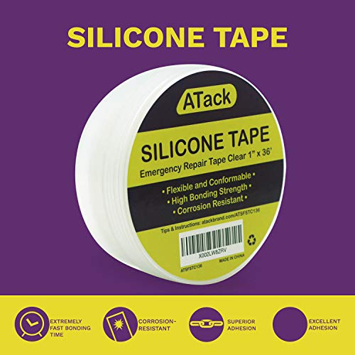 ATack Silicone Self Fusing Tape 1-Inch x 36-Foot (Clear) Waterproof and Weatherproof Self-Fusing Silicone Rubber Sealing Wrap Quick Fix Repair Tape for Hose, Pipe, Plumbing Emergency Repair 25 Mil - Thumbnail 6