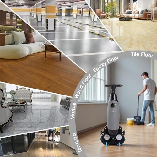 17" Cordless Walk Behind Floor Scrubber - 36V Battery Powered Commercial Cleaner with Rotating Head for Hard Floors, Quick Dry System, Portable Design for Offices & Retail
