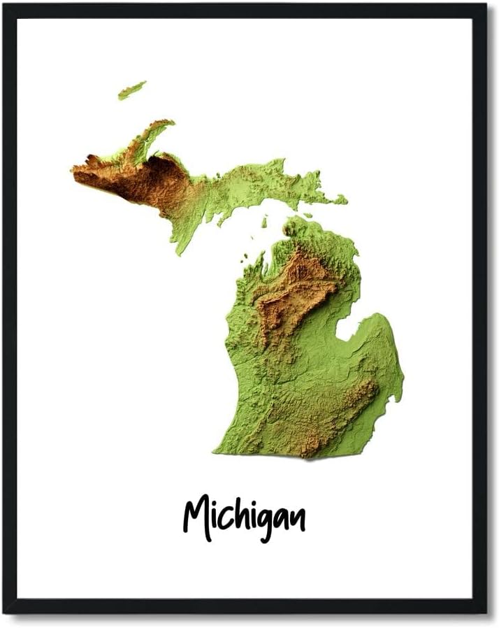 Susie Arts 11X14 Unframed Michigan State Geography Map Art Print Poster Topography Terrain Education Home Abstract Wall Decor SDAP679