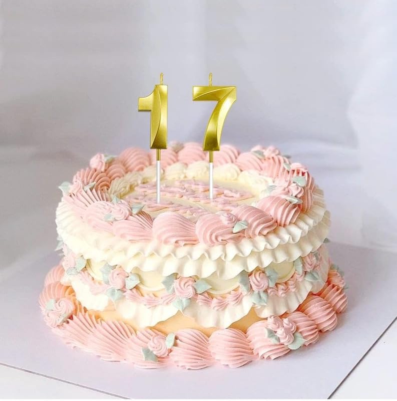 Image of Number Candles3 inch for Birthday, Wedding, Engagement, Valentines Day Celebration, Theme Party, Bridal Shower, Bachelors Decoration Gold (Numerical No 17 or 71)
