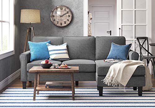 Serta Harmon Reversible Sectional Sofa, Modern L-Shaped Couch For Small Spaces, Soft Fabric Upholstery, Rolled Arm, Dark Gray #TOP1