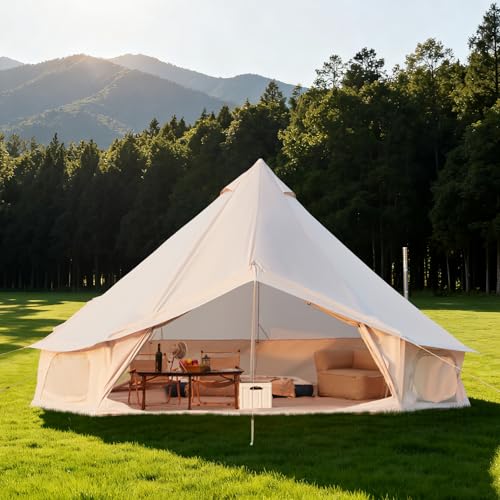 YOLENY 4-Season Bell Tent, Holds up to 4-8 People, Waterproof Yurt Tents with Stove Jack & Removable Zipped Floor, Spacious Glamping Tent for Family Camping & Outdoor Parties 13FT