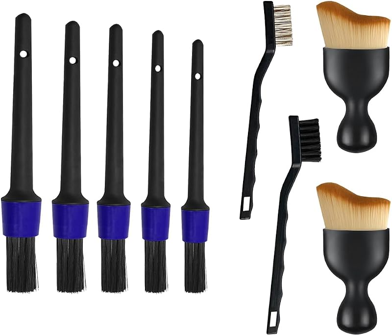 9PCS Car Detailing Brush Kit, Includes 5 Soft No Scratch Detail and 2 Air Vent & 2 Wire Brush, Multi-Use Automotive Interior Detailing Duster Tool Kit, Universal for Most Vehicles
