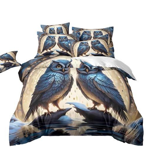 VOGIAY Housse de Couette Hibou 140x200cm - Parure de Lit Hibou Réaliste - Housse de Couette Garçon Fille avec 1 Taie d'oreiller 65x65cm - Douce et Confortable