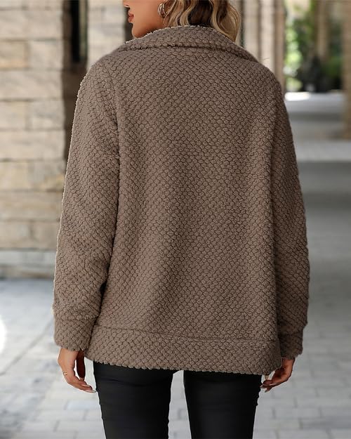 Women's Full Zip Stand Collar Fleece Sherpa Jacket with Pockets (S-5XL) - Image 5