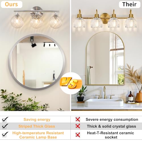 Image of WILON 3 Lights Bathroom Vanity Light, Brushed Nickel Vanity Lights for Bathroom, Modern Bubble Globe Bathroom Light Fixtures Over Mirror, Dimmable G9 Base Vanity Lighting with Clear Glass Shade