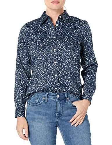 Chaps Women's Petite Long Sleeve Non Iron Cotton Sateen-Shirt, Capri Navy/Cobalt, PXS