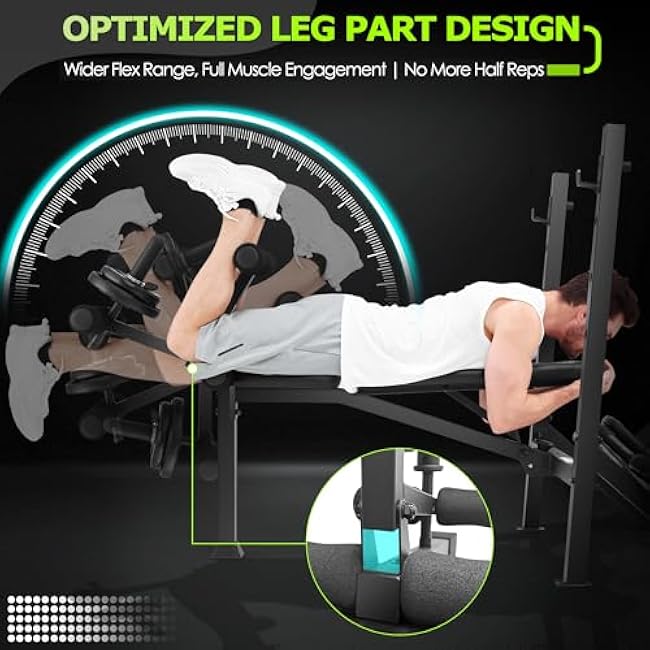 ANCHEER 900LBS Olympic Weight Bench Set with Squat Rack Adjustable Bench Press Bench with Leg Extension & Leg Curl, Incline Decline Flat Foldable Workout Bench for Home Gym(US Stock)