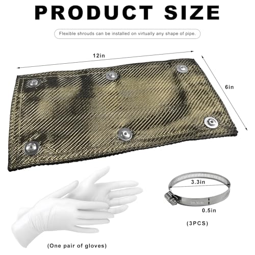 YTFRL Titanium Pipe Shield, 6" x 12" Exhaust Heat Guard Cover with Gloves & Hose Clamps, Two-layer Motorcycle Exhaust Wrap Muffler Heat Insulation Protection up to 1350°F by YTFRL - Image 2