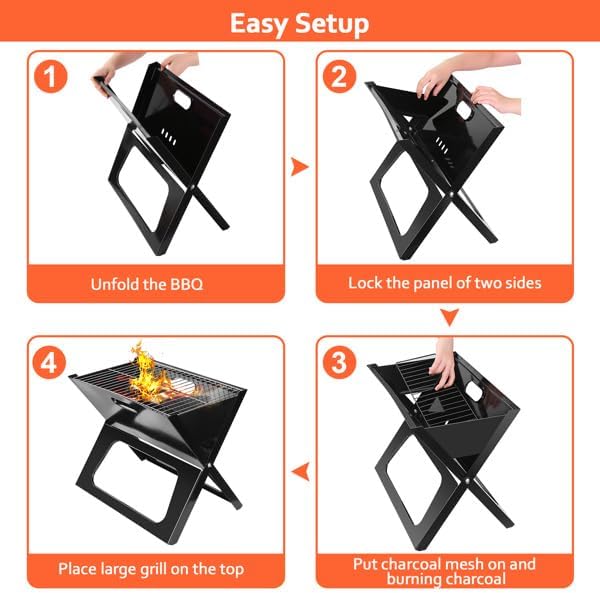 Fire Pit Grill,Portable Grill,Foldable & Easy Portability,Foldable Charcoal Grill for Outdoor Barbecues Camping Traveling Garden Beach Party(Black)